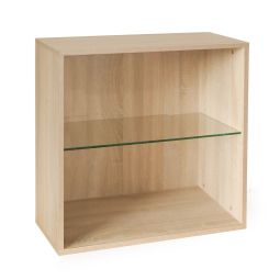 Rack module with glass shelf, light oak